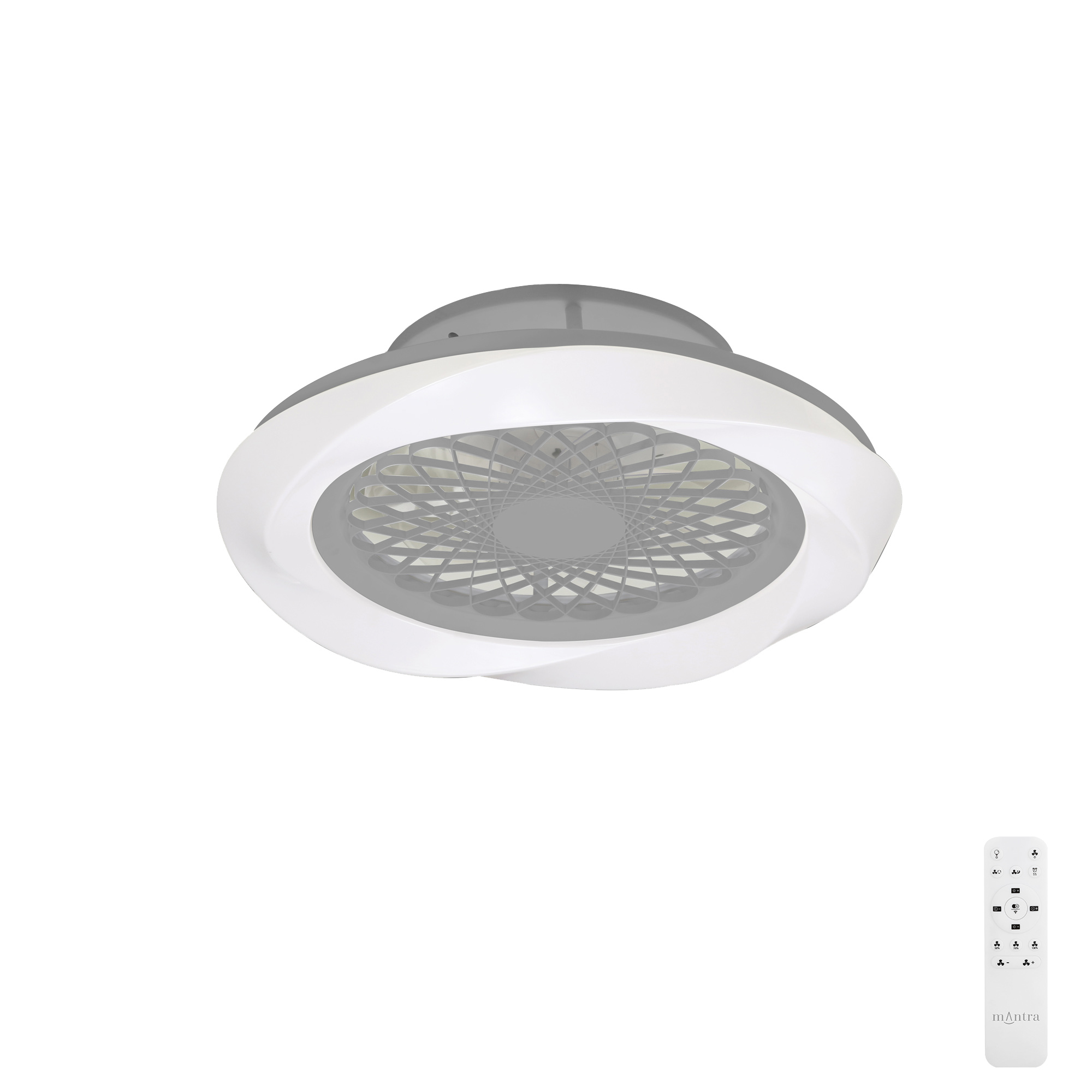M7507  Boreal 70W LED Dimmable Ceiling Light & Fan, Remote Controlled Silver